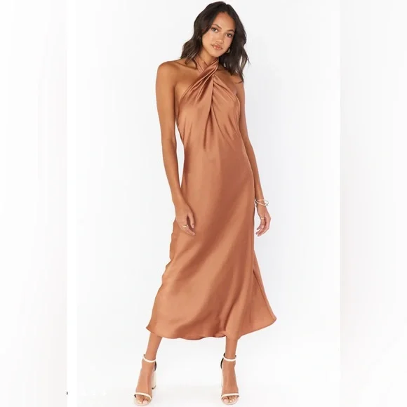 cross neck halter dress Long Criss Cross Halter Bridesmaids Dress